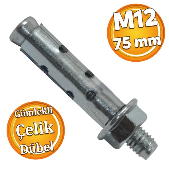 Saplamalı Gömlek Çelik Dübel M12x75 mm Raf Montaj Bağlantı Zemin Monte Tavan Beton Asma Aparat ürün görseli 1
