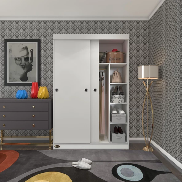 Kenzlife gardırop sürgülü kapaklı kapılı 120 papatya byz gardolap dolap ürün görseli 1