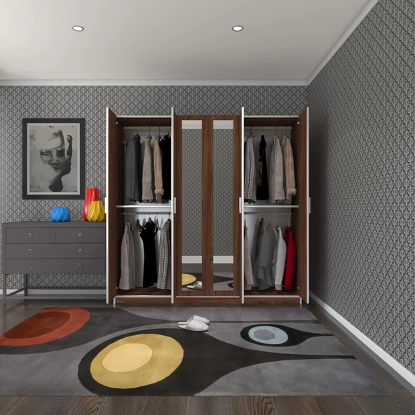 Kenzlife gardırop 6 kapaklı kapılı anemon 180*180*42 cvz aynalı gardolap dolap ürün görseli 1