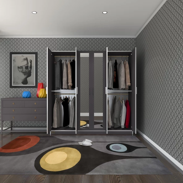 Kenzlife gardırop 6 kapaklı kapılı anemon 180*180*42 gri aynalı gardolap dolap ürün görseli 1