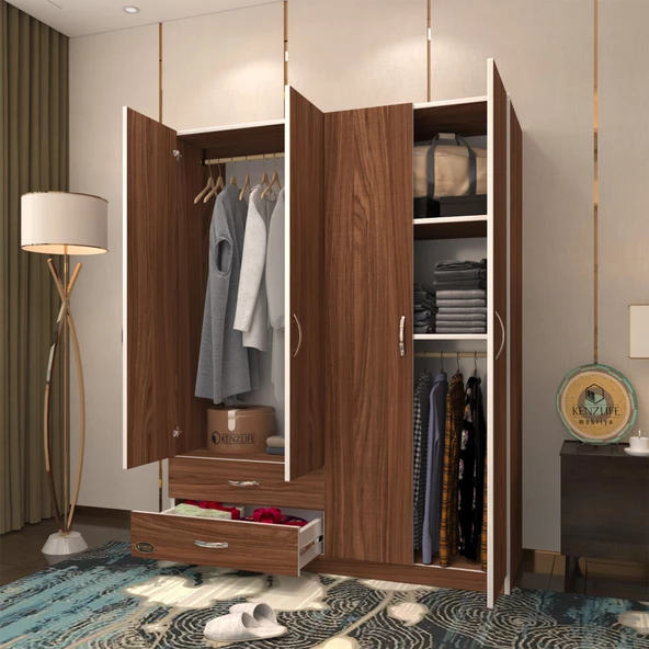 Kenzlife gardırop 4 kapaklı kapılı 2 çekmeceli orkide cvz 180*120*42 gardolap dolap ürün görseli 1