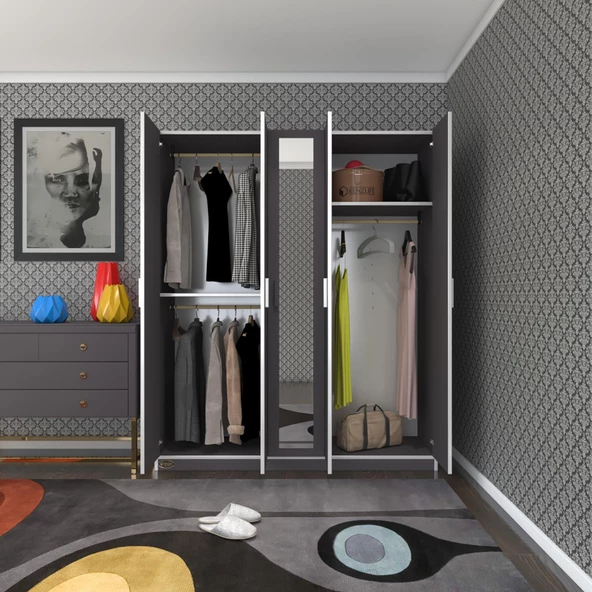 Kenzlife gardırop 5 kapaklı kapılı 150 lilyum gri aynalı gardolap dolap ürün görseli 1
