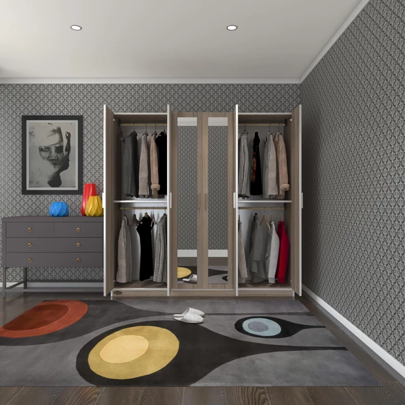 Kenzlife gardırop 6 kapaklı kapılı anemon 180*180*42 crd aynalı gardolap dolap ürün görseli 1