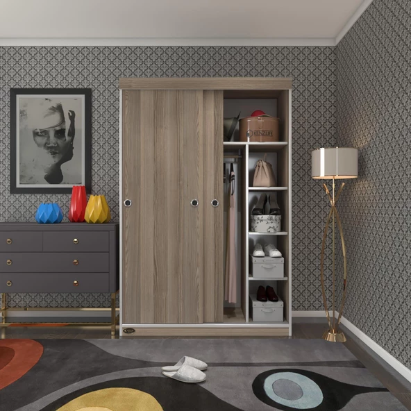 Kenzlife gardırop sürgülü kapaklı kapılı 120 papatya crd gardolap dolap ürün görseli 1