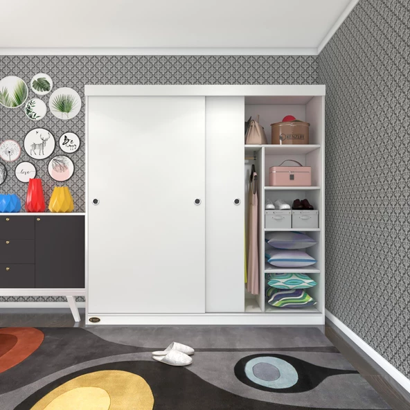 Kenzlife gardırop sürgülü kapaklı kapılı 180 papatya byz gardolap dolap ürün görseli 1