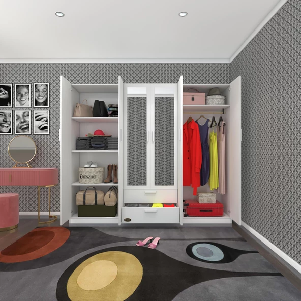 Kenzlife gardırop 6 kapılı çekmeceli begonvil210 byz aynalı kapaklı gardolap dolap ürün görseli 1