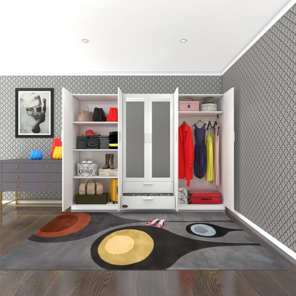 Kenzlife gardırop 6 kapılı çekmeceli begonvil240 byz aynalı kapaklı gardolap dolap ürün görseli 1