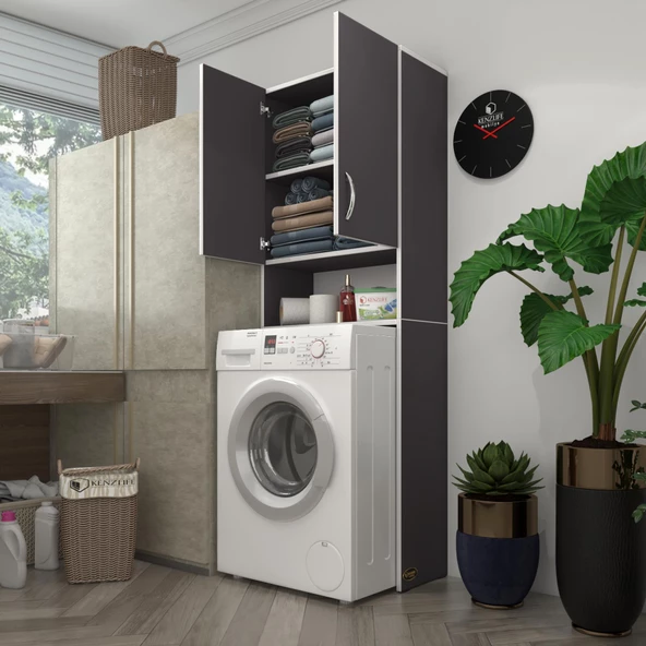 Kenzlife çamaşır makinesi dolabı sinem gri 180*066*30 banyo kiler kapaklı arkalıklı ürün görseli 1