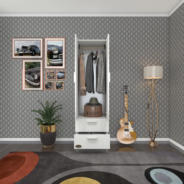 Kenzlife gardırop 2 kapaklı kapılı 2 çekmeceli kamelya 168X50X42 byz ayaklı gardolap dolap ürün görseli 1
