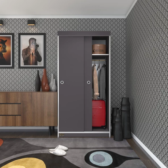 Kenzlife gardırop sürgülü kapaklı kapılı karanfil090 gri gardolap dolap ürün görseli 1