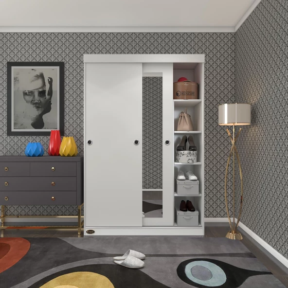 Kenzlife gardırop sürgülü kapaklı kapılı 120 papatya byz aynalı gardolap dolap ürün görseli 1