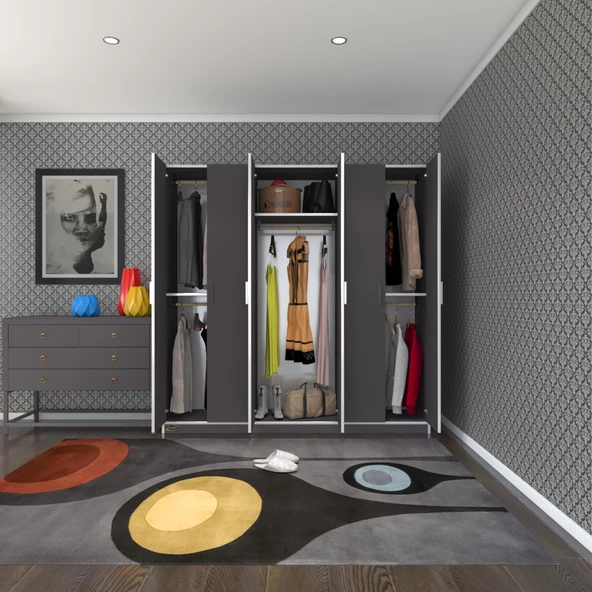 Kenzlife gardırop 6 kapaklı kapılı anemon 180*180*42 gri gardolap dolap ürün görseli 1