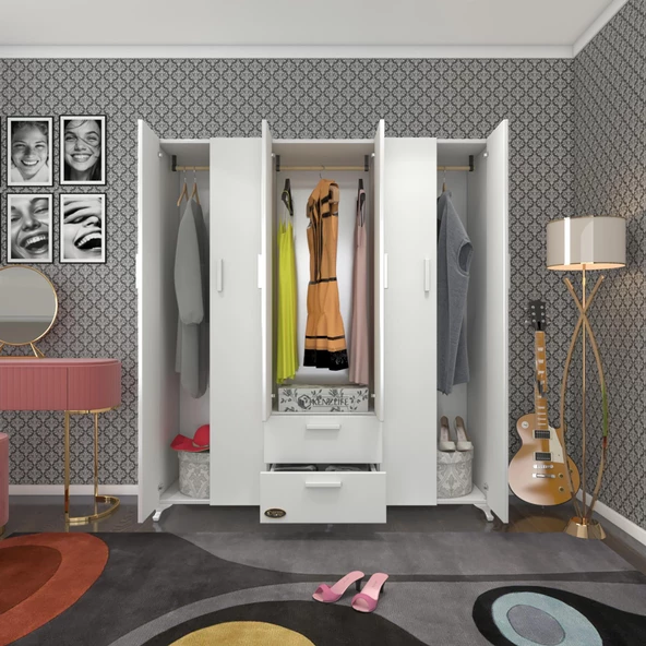Kenzlife gardırop 6 kapılı 2 çekmeceli glayör 168*150*42 byz ayaklı gardolap dolap ürün görseli 1