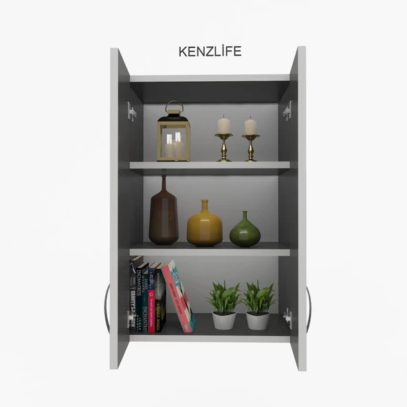 Kenzlife mutfak dolabı idil  060.060.32 gri 2 raflı kapaklı  ofis banyo kiler evrak kitaplık ürün görseli 1