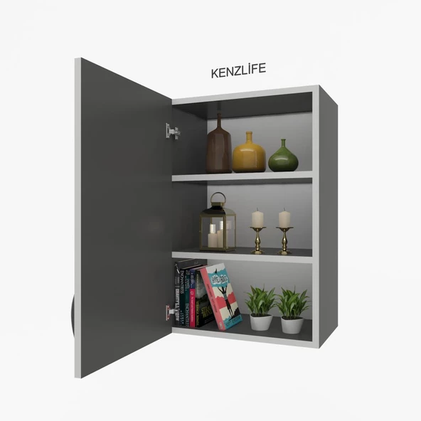 Kenzlife mutfak dolabı irem  090.060.32 gri  2 raflı kapaklı  ofis banyo kiler evrak kitaplık ürün görseli 1