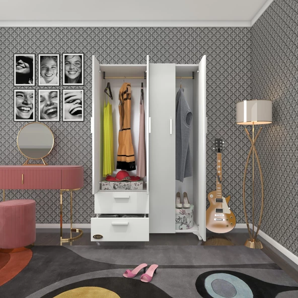Kenzlife gardırop 4 kapaklı kapılı 2 çekmeceli gonca 168*100*42 byz ayaklı gardolap dolap ürün görseli 1