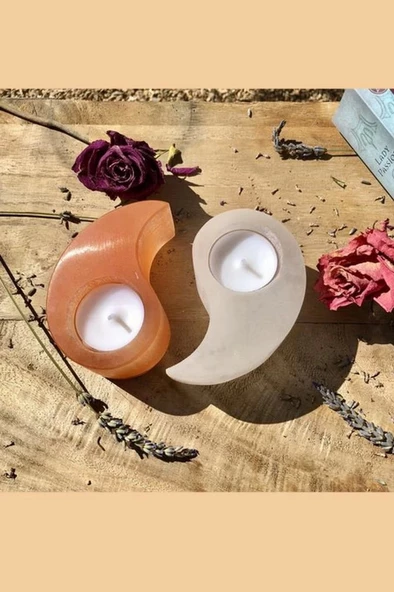 Yin Yang İkili Selenit Mumluk - Resim 5