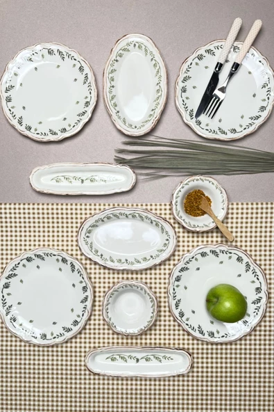 TABAK EVİ Stoneware Flower Green Kahvaltı Takımı 6 Kişilik 14 Parça ürün görseli 1