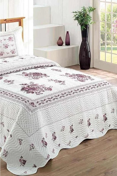 Flower Lila Çift Kişilik Kapitone Yatak Örtüsü - Resim 2