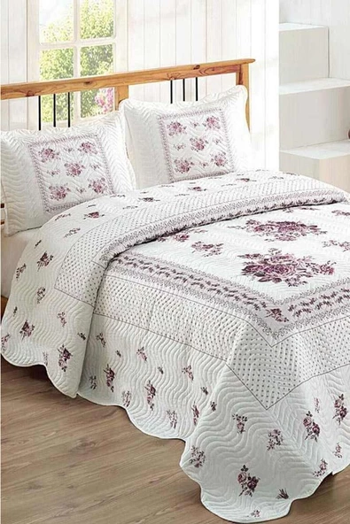 Flower Lila Çift Kişilik Kapitone Yatak Örtüsü ürün görseli 1