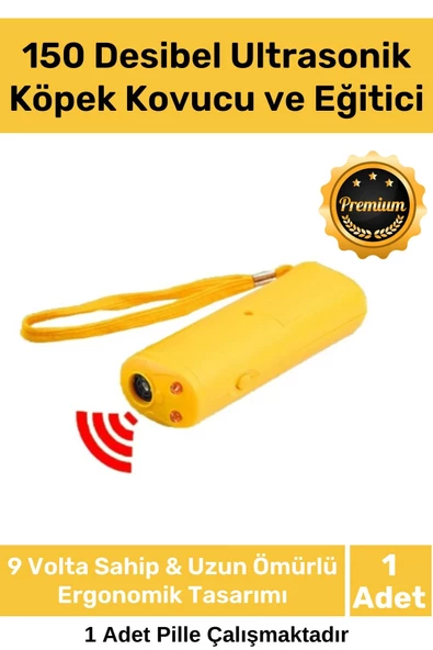 Premium Seri Ergonomik Pilli 9 Volt 150 Desibel Ledli Flaş Ultrasonik Köpek Uzaklaştırıcı Eğitici ürün görseli 1