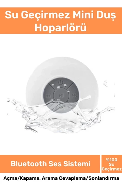 Deluxe Serisi Vantuzlu Su Geçirmez Şarjlı Mini Bluetooth Özellikli Beyaz Duş Kamp Sahil Hoparlörü ürün görseli 1