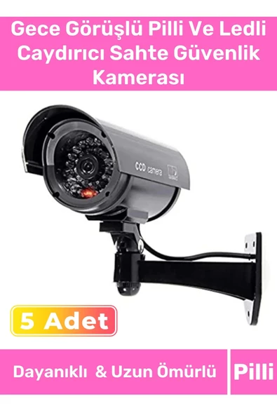Özel Ev Apartman Bahçe İş Yeri Gece Görüşlü Pilli Ledli Caydırıcı Sahte Güvenlik Kamerası 5'li Set ürün görseli 1
