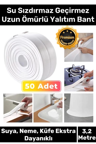Premium Su Geçirmez Sızdırmaz Dayanıklı Lavabo Pvc Kenar Küf Önleyici 3.2m 50 Adet İzolasyon Bant ürün görseli 1