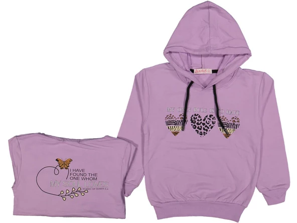 Kız Çocuk Mevsimlik Kalpli Kapüşonlu Sweatshirt BGL-ST03659 ürün görseli 1