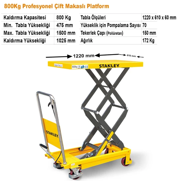 Stanley Xx800 800Kg Profesyonel Çift Makaslı Platform - Resim 8