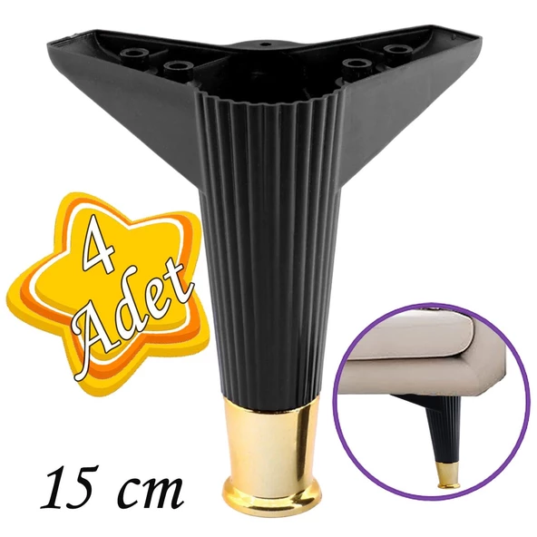 4 Adet Golden Ayak 15 cm Siyah Altın Gold Mobilya Kanepe Sehpa Ünite Koltuk Ayağı Baza Ayak Ayakları ürün görseli 1