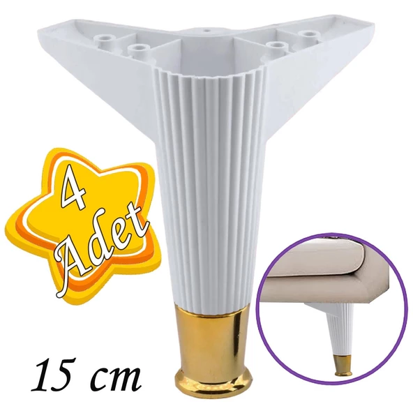 4 Adet Golden Ayak 15 cm Beyaz Altın Gold Mobilya Kanepe Sehpa Ünite Koltuk Ayağı Baza Ayak Ayakları ürün görseli 1