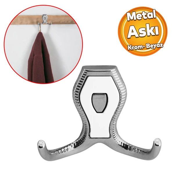 Galata Askı Vestiyer Mobilya Duvar Askısı Metal Dolap Elbise Askılığı Krom Renk Beyaz Kapaklı ürün görseli 1