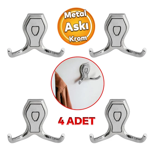 Galata Askı Vestiyer Mobilya Duvar Askısı Metal Dolap Elbise Askılığı Krom Renk Krom Kapaklı 4 Adet ürün görseli 1