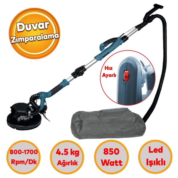 Duvar Alçıpan Zımparalama Makinası 225 mm Led Işıklı PR835E Uzun Kollu Döner Başlıklı Toz Emmeli ürün görseli 1