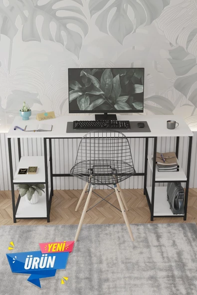 Durusilya Mobilya 140*50 Cm Metal Çalışma Bilgisayar Ofis Masası Kitaplıklı ürün görseli 1