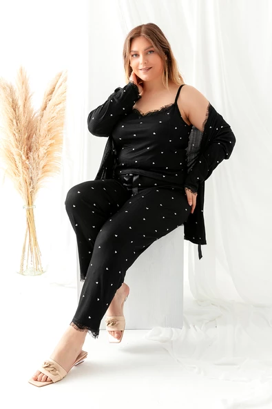 Sabahlıklı Dantel Detaylı Büyük Beden Pegasus Kadın Pijama Takımı-Çeyizlik Takım ürün görseli 1