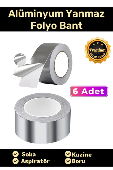 Özel Suya Sıcaklığa Dayanıklı Tamir Soba Boru Yama Alüminyum Yanmaz Folyo Bant 45mm - 5mt - 6 Adet ürün görseli 1
