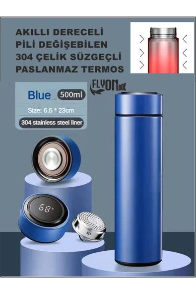 Derece Göstergeli  Çelik  Termos Pili Değişebilen Kamp,Araç,Ofis Süzgeçli Yeni Nesil Akıllı Mug ürün görseli 1
