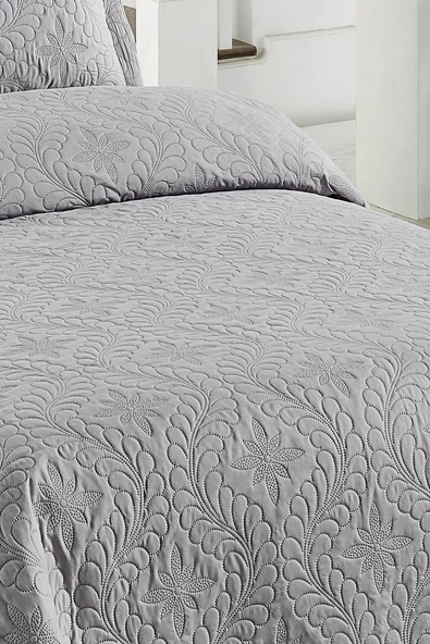 Ivy Gri Çift Kişilik Microfiber Kapitone Yatak Örtüsü - Resim 3