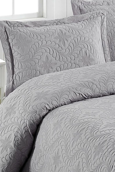 Ivy Gri Çift Kişilik Microfiber Kapitone Yatak Örtüsü - Resim 2