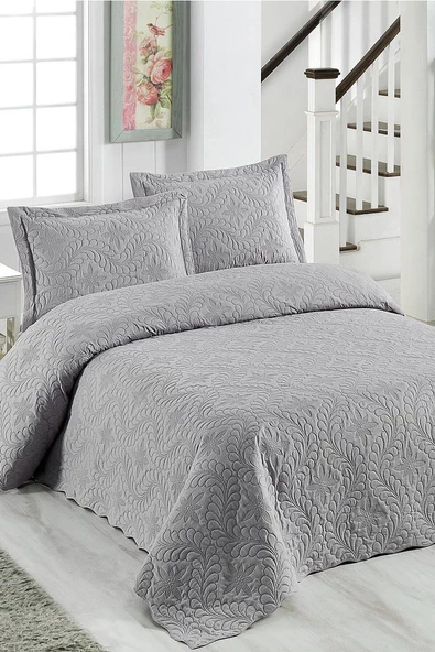 Ivy Gri Çift Kişilik Microfiber Kapitone Yatak Örtüsü ürün görseli 1