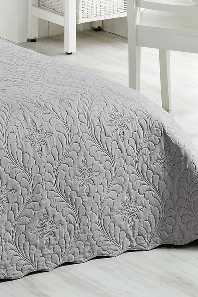 Ivy Gri Çift Kişilik Microfiber Kapitone Yatak Örtüsü - Resim 5