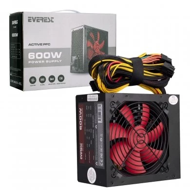 Everest EPS-600A PEAK 600W 12cm Fan 4*SATA Aktif PFC Oyuncu PC Destekli Power Supply ürün görseli 1