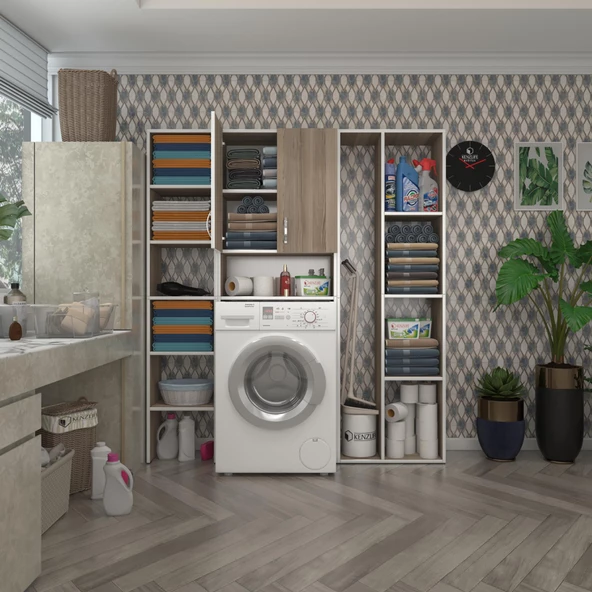 Kenzlife çamaşır makinesi dolabı sinemmega crd 180*156*30 banyo kapaklı arkalıklı raflı ürün görseli 1