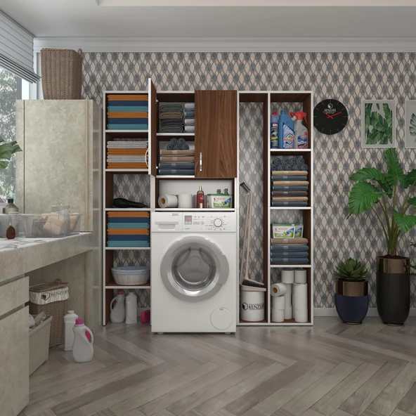 Kenzlife çamaşır makinesi dolabı sinemmega cvz 180*156*30 banyo kapaklı arkalıklı raflı ürün görseli 1