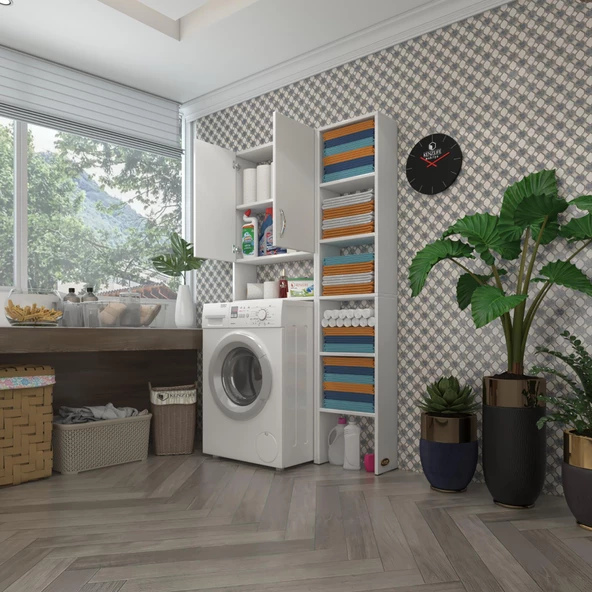 Kenzlife çamaşır makinesi dolabı veronikamaksmdf byz 180*096*20 % 100 MDF full Mdf banyo arkalıksız raflı ürün görseli 1