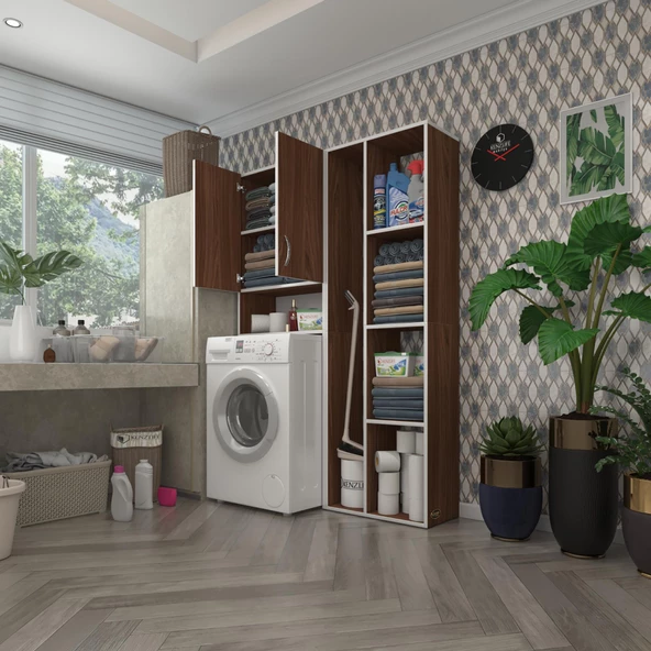 Kenzlife çamaşır makinesi dolabı sinemsüpürge cvz 180*126*30 banyo kapaklı arkalıklı raflı ürün görseli 1