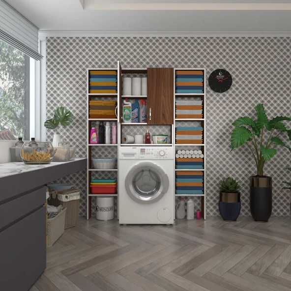 Kenzlife çamaşır makinesi dolabı veronikamaksduble cvz 180*126*20 banyo arkalıksız raflı ürün görseli 1