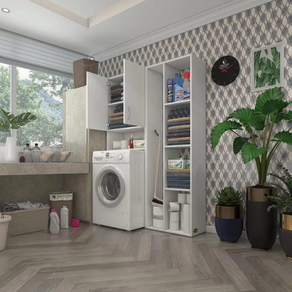 Kenzlife çamaşır makinesi dolabı sinemsüpürge byz 180*126*30 banyo kapaklı arkalıklı raflı ürün görseli 1